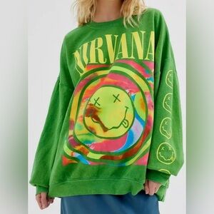 NIRVANA Green Multicolor Graphic Sweatshirt